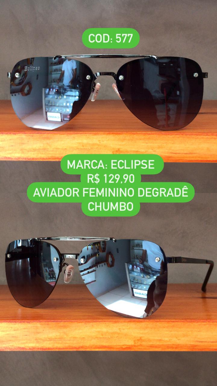 Óculos de Sol Feminino Aviador Ponte Alta Lente Degradê Metal Eclipse 577