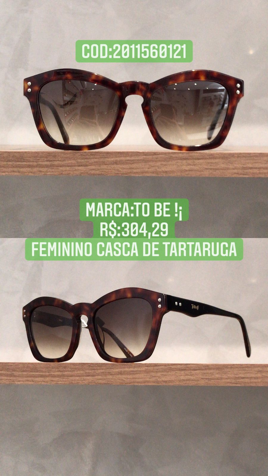 Óculos de Sol Feminino Casca de Tartaruga Acetato com Lente Marrom To be 2011560121