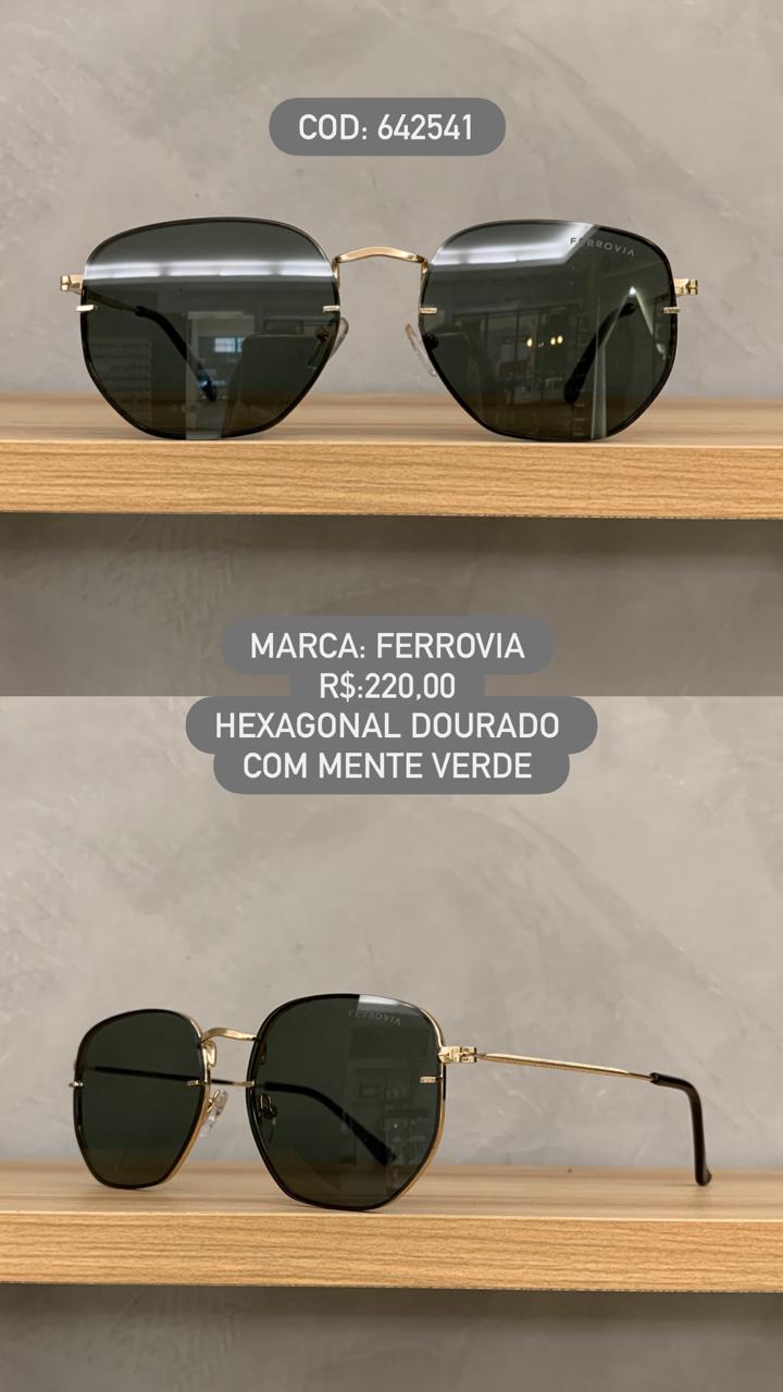 Óculos de Sol Dourado Hexagonal Ferrovia Lente Verde 642541