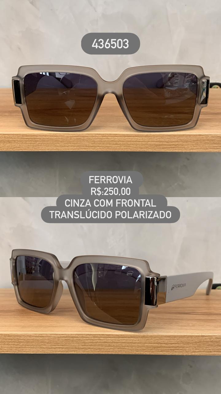Óculos de Sol feminino Ferrovia Cinza com Frontal Translucido com Lente Polarizada Acetato 436503