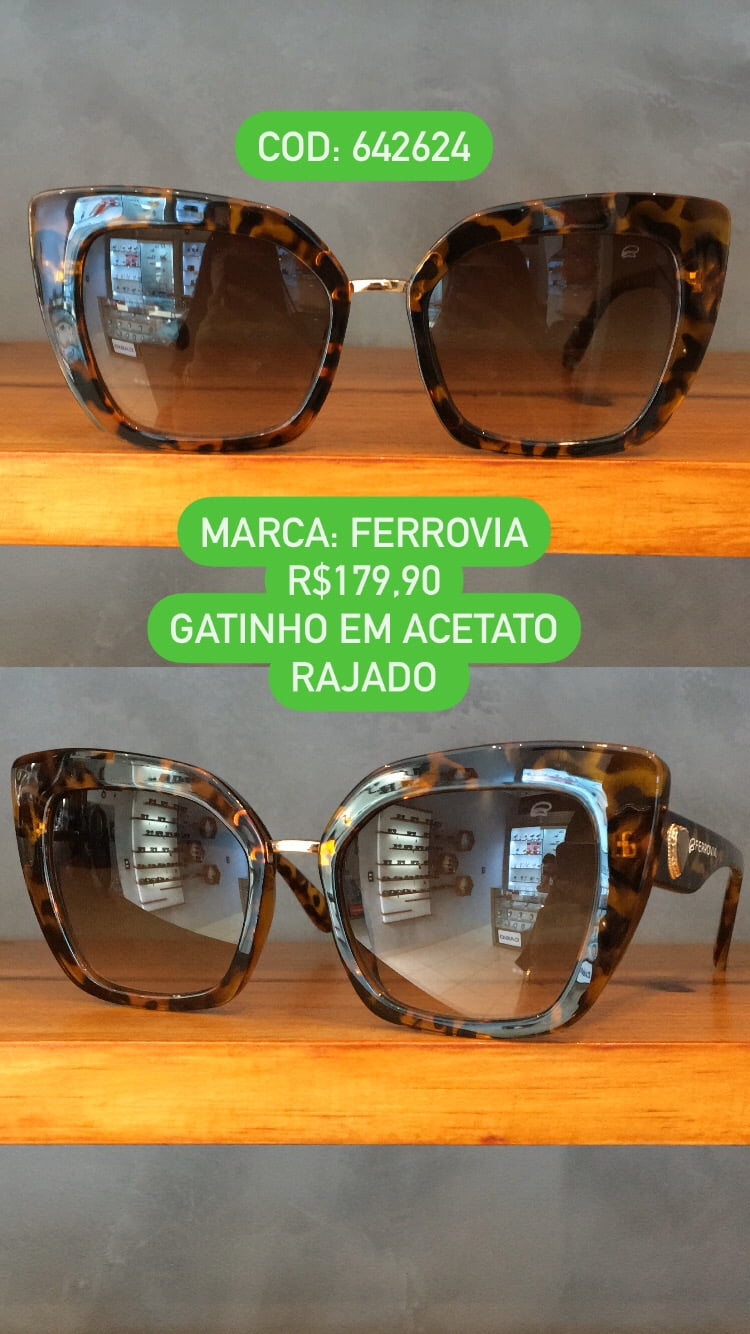 Óculos de Sol Feminino Gatinho Em Acetato Rajado com Lente Degradê Ferrovia 642624