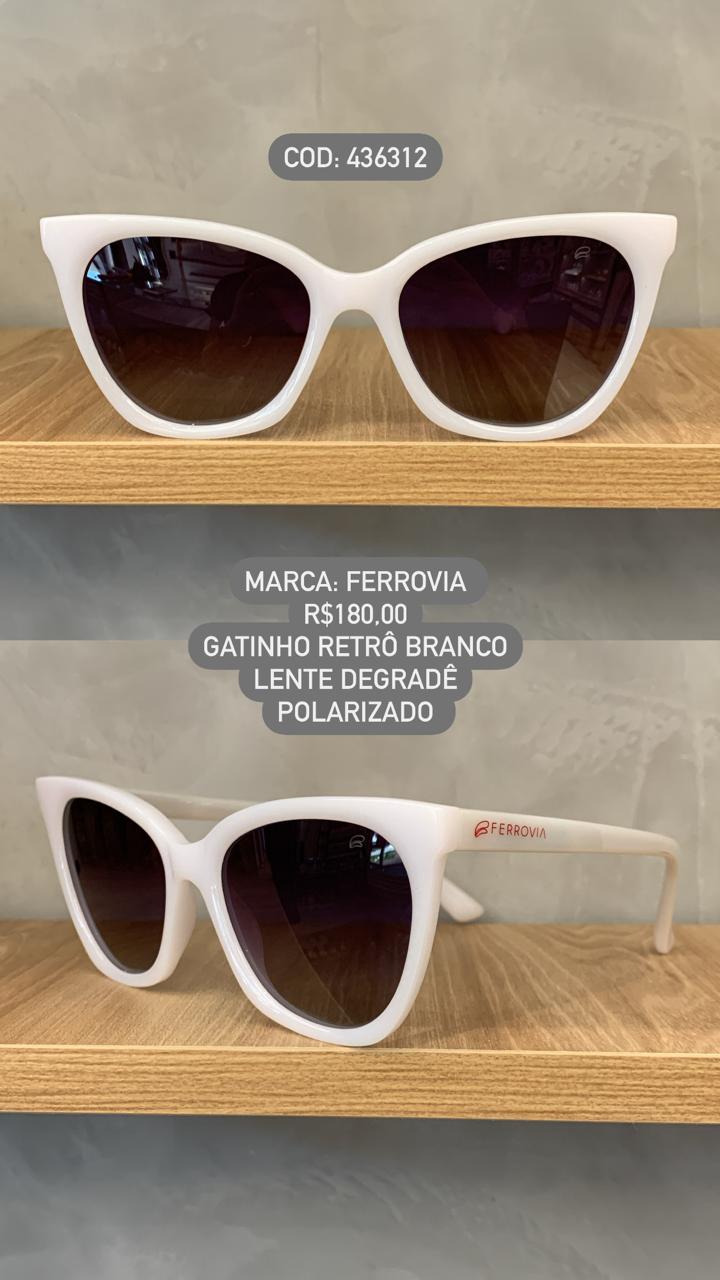 Óculos de Sol Ferrovia Feminino Gatinho Branco Polarizado Com Lente Degradê 436312