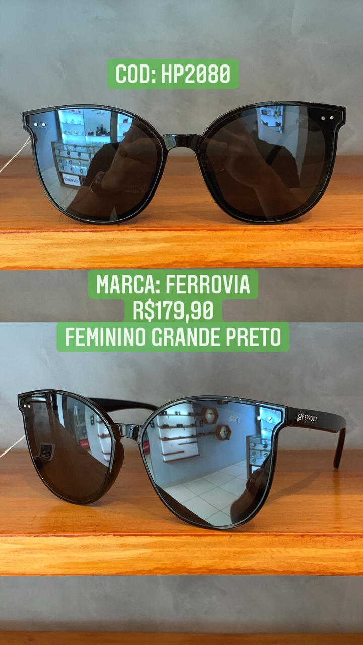 Óculos de Sol Feminino Gatinho Preto Acetato Ferrovia HP2080