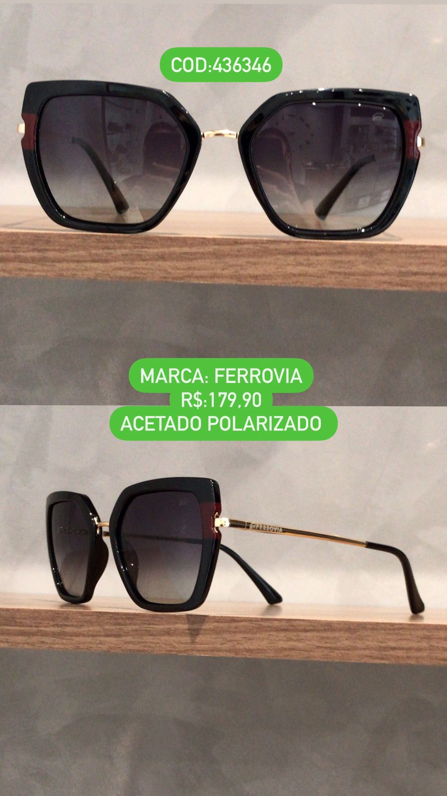 Óculos de Sol Feminino Gatinho Preto Degradê Polarizado Metal Ferrovia 436346