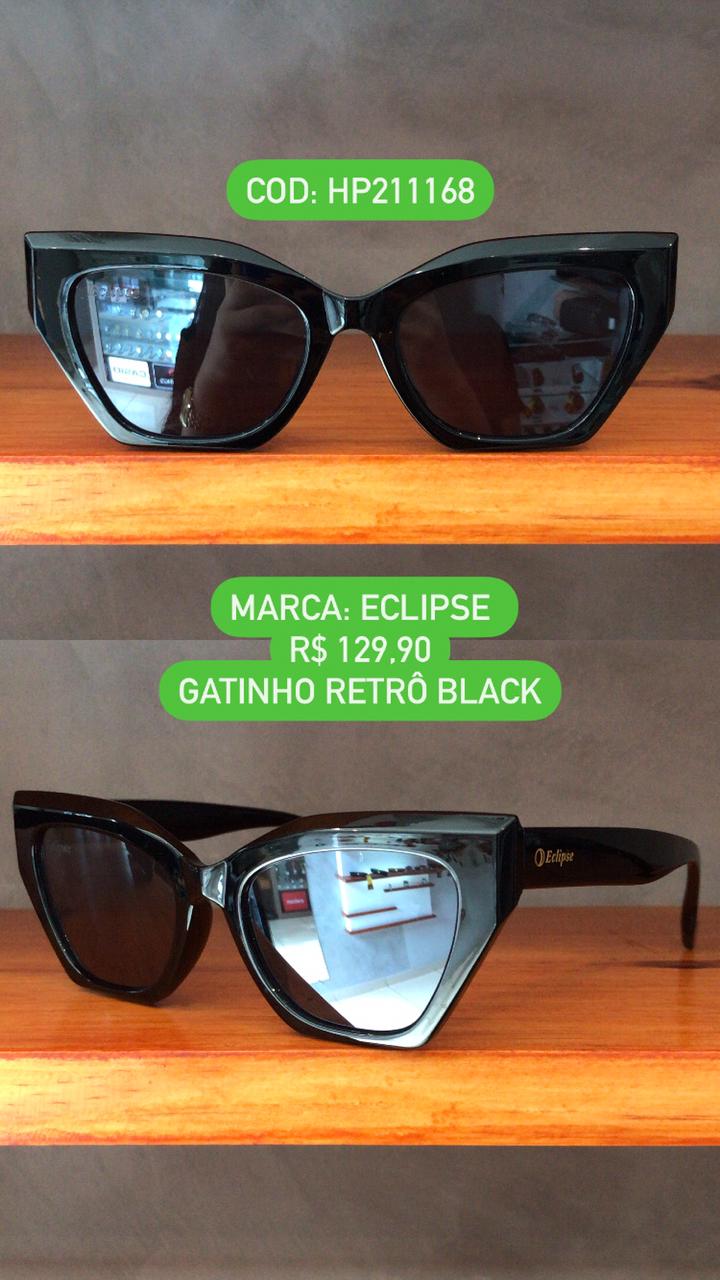 Óculos de Sol Eclipse Feminino Gatinho Preto Esmaltado HP211168