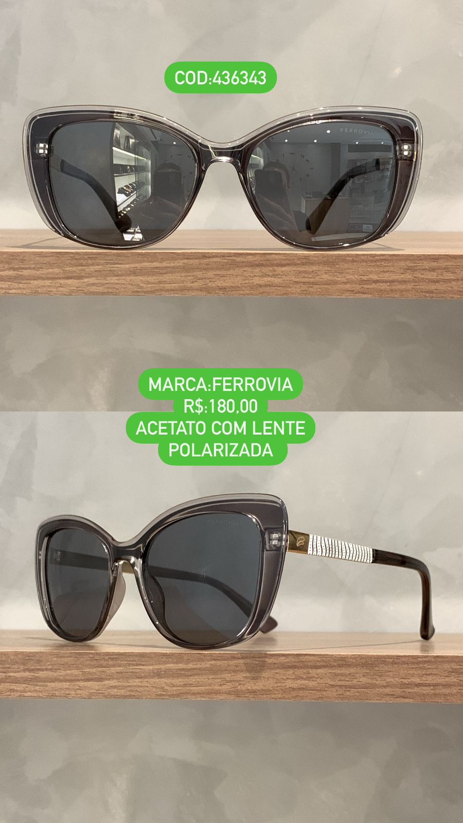 Óculos de Sol Ferrovia Feminino Gatinho Translúcido Degradê Polarizado Acetato 436343