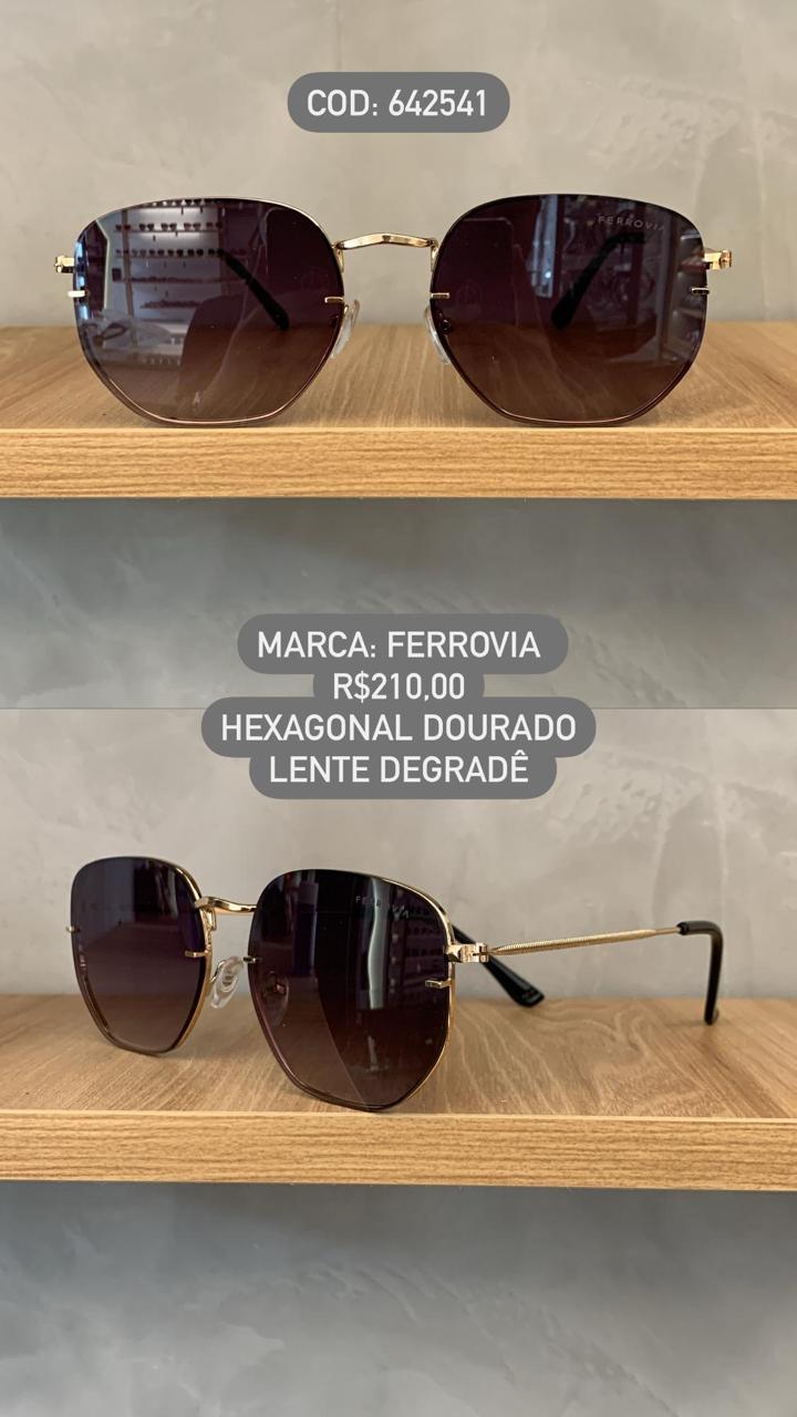 Óculos de Sol Ferrovia Feminino Dourado Hexagonal com Lente Degradê Metal 642541