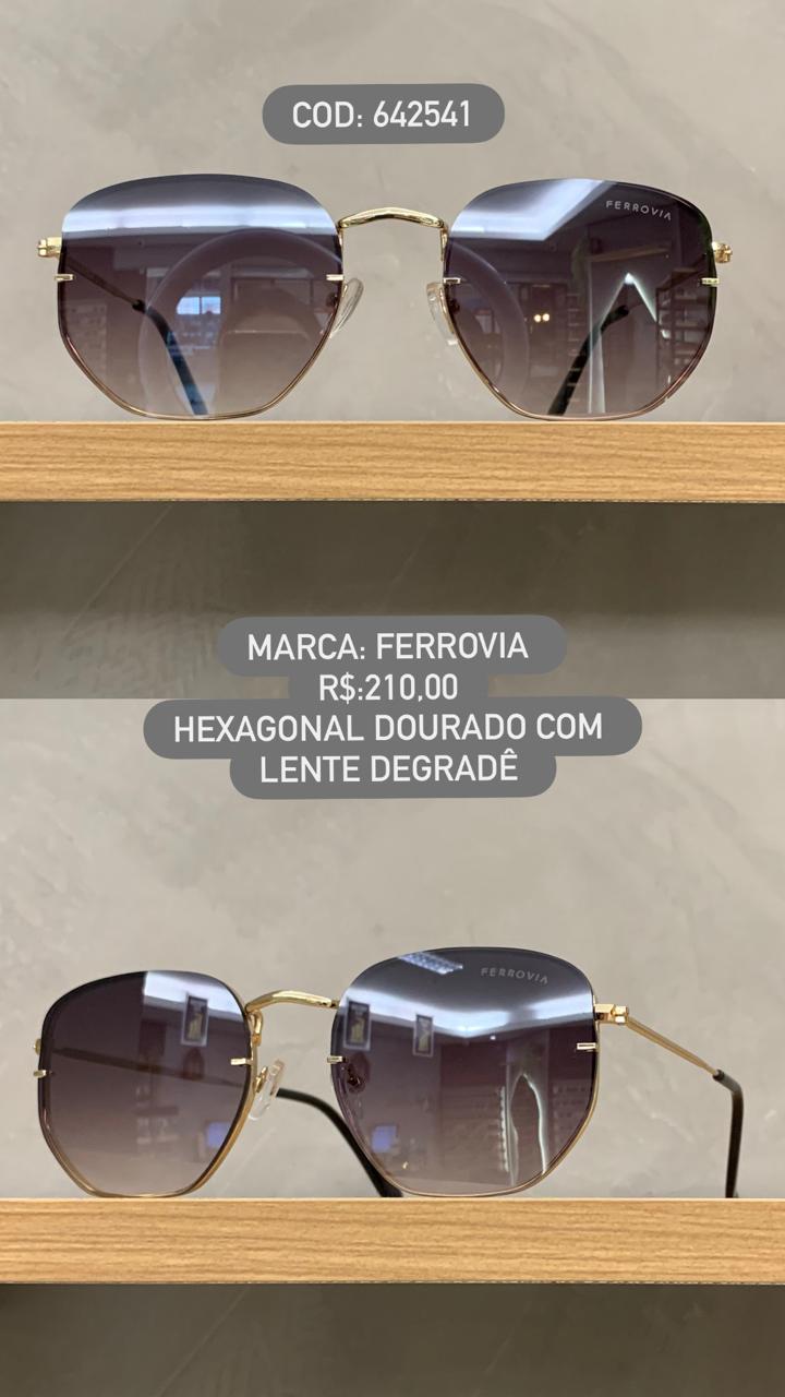 Óculos de Sol Ferrovia Feminino Dourado Hexagonal com Lente Degradê Metal 642541