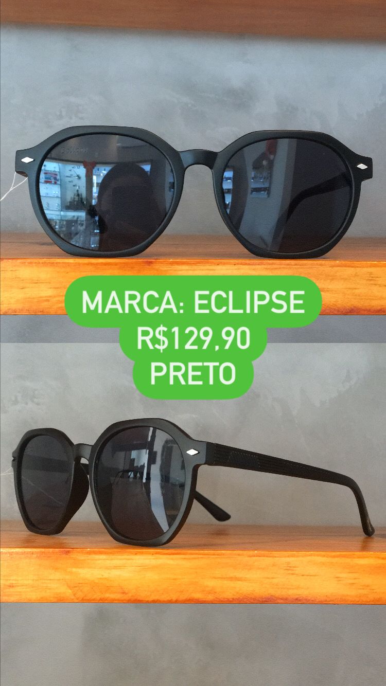 Óculos de Sol Feminino Quadrado Acetato Preto Lente Preta Eclipse HP212628  C2 - Imperial Relógios