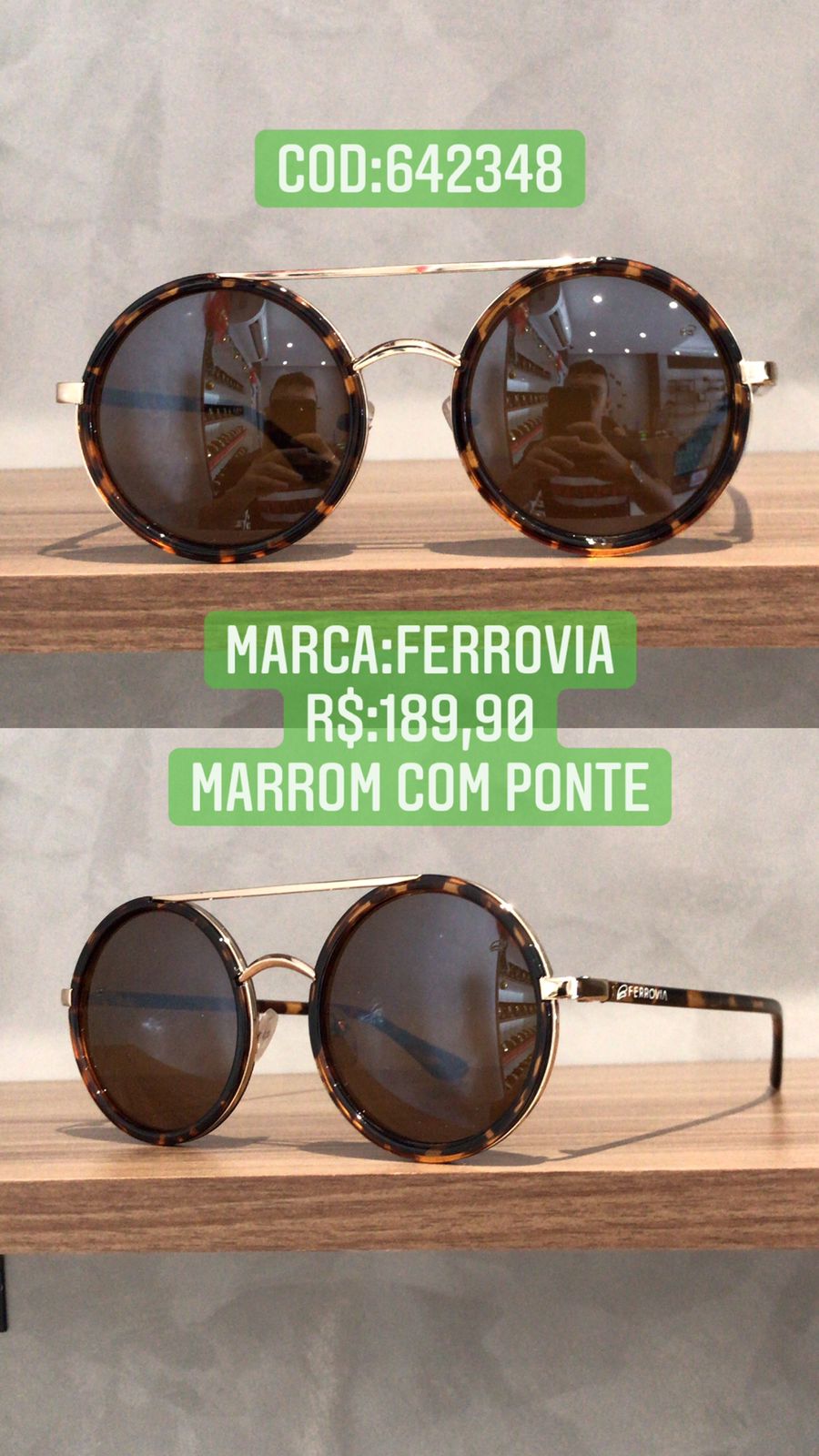 ÓCULOS DE SOL FEMININO REDONDO COM PONTE CASCO DE TARTARUGA METAL COM LENTE MARROM FERROVIA 642348