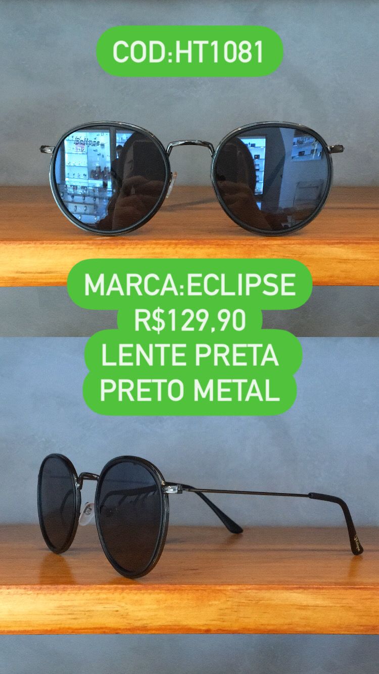 Óculos de Sol Feminino Redondo Metal Preto e Chumbo Eclipse HT1081