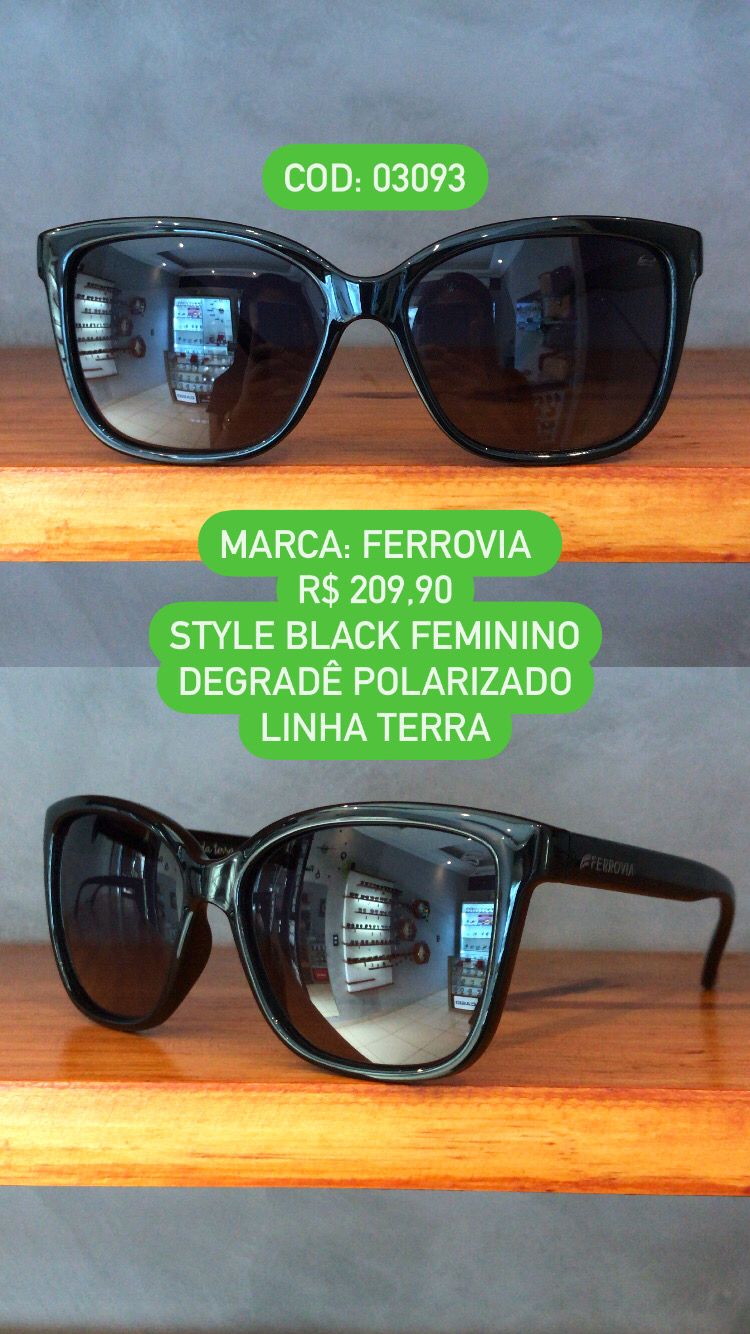 Óculos de Sol Feminino Style Degradê Polarizado Preto em Acetato Linha da Terra Ferrovia 03093