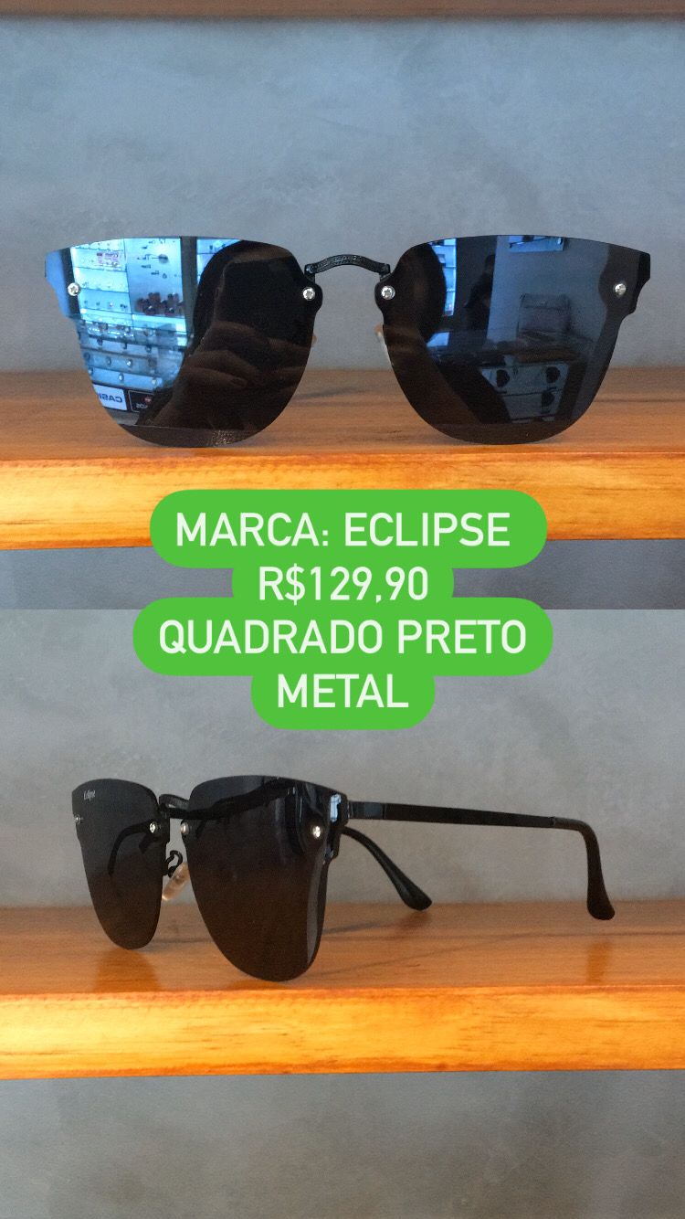 Óculos de Sol Feminino Style Preto Metal Lente Preta Eclipse UV400