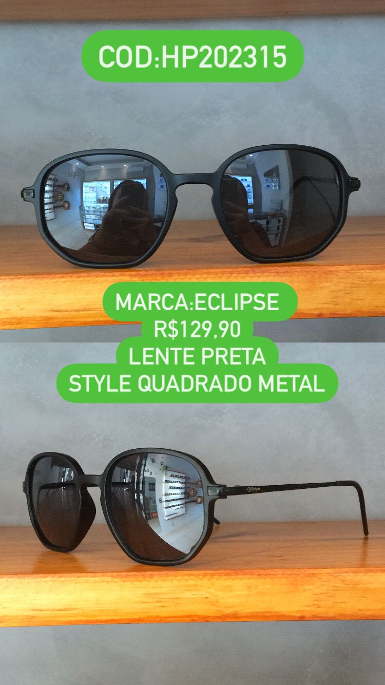 Óculos de Sol Feminino Style Quadrado Metal Preto Eclipse HP202315