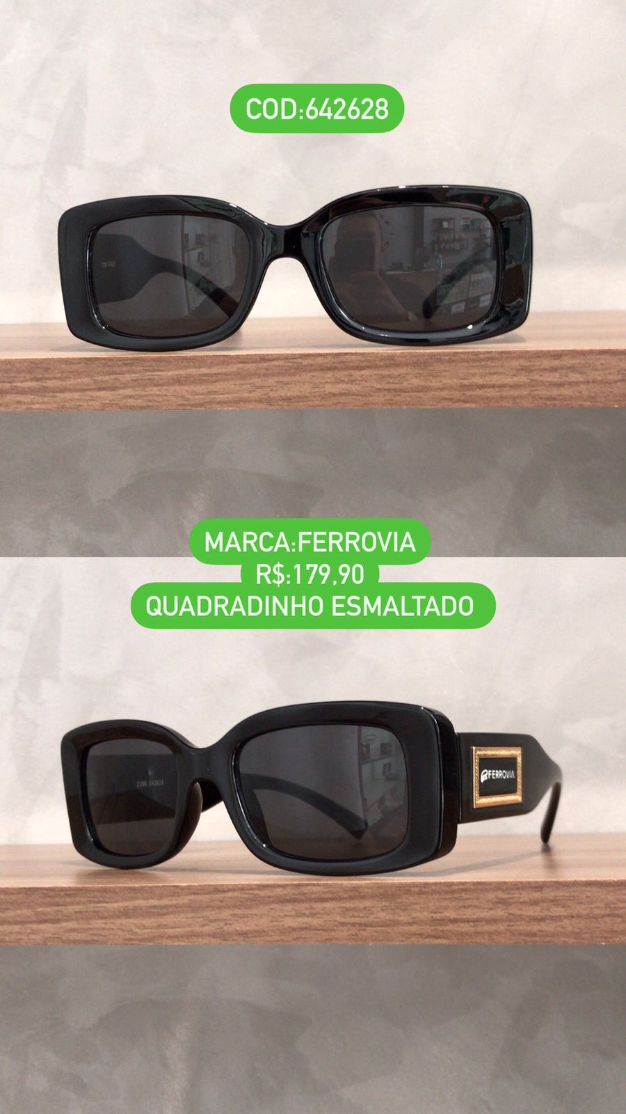 Óculos de Sol Feminino Style Retrô Esmaltado preto Ferrovia 642628