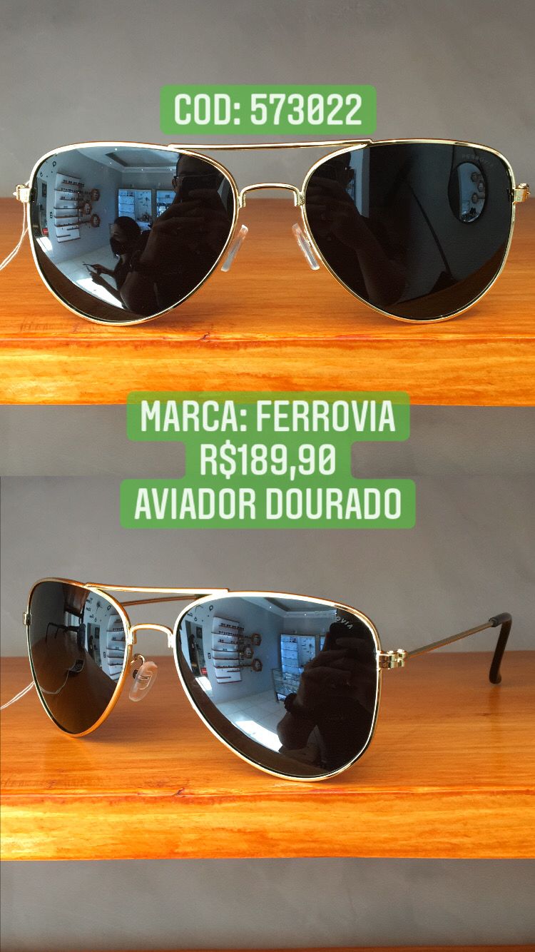 Óculos de Sol Ferrovia Aviador Retrô  Dourado Lente Preta Metal -573022