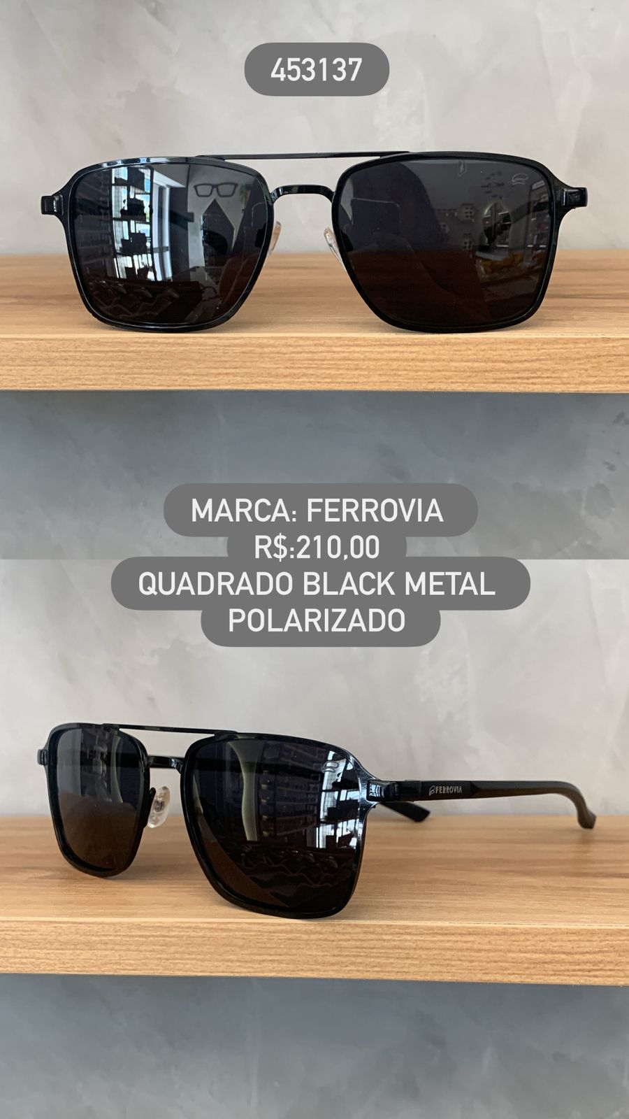 Óculos de Sol Ferrovia Masculino Aviador Quadrado Black Ponte Alta Metal Lente Preta Polarizado 453137