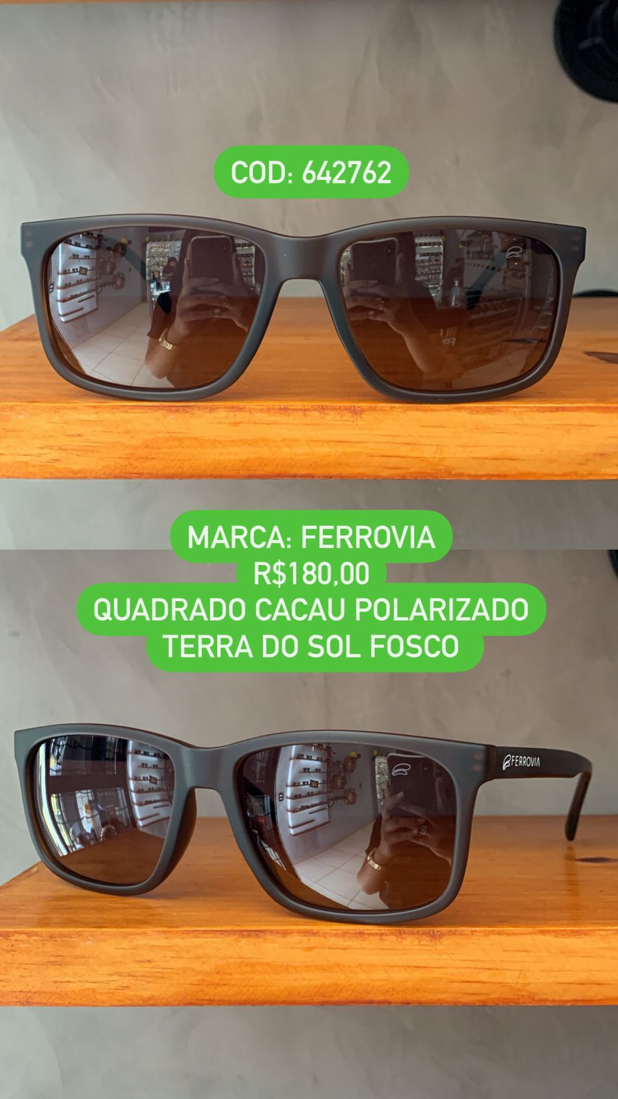 Óculos de Sol Ferrovia Cacau Fosco Quadrado Acetato Polarizado Terra do Sol 642762