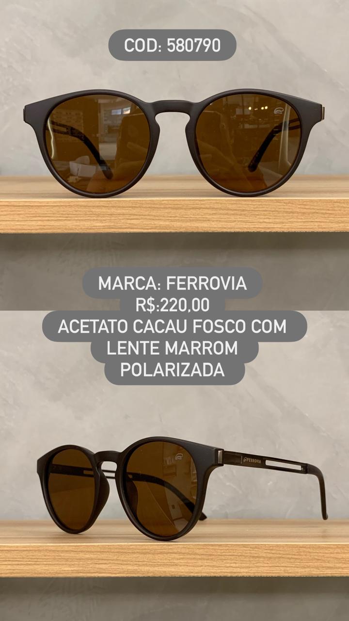 Óculos de Sol Ferrovia Cacau Fosco Redondo com Lente Marrom Polarizadas 580790