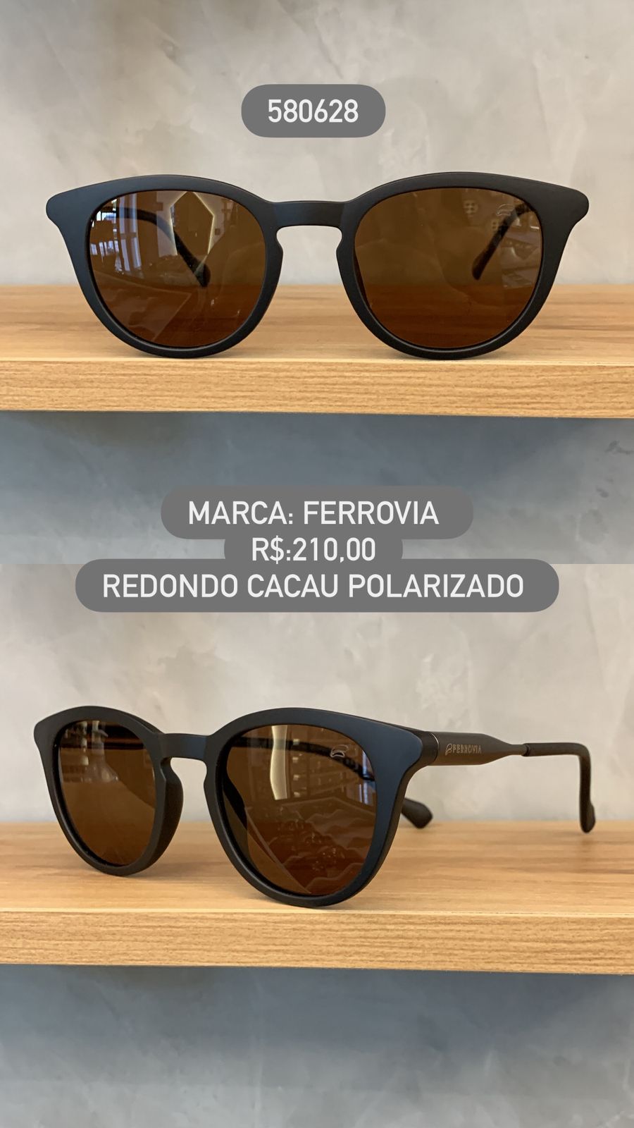 Óculos de Sol Ferrovia Cacau Redondo Lente Marrom Polarizada 580628