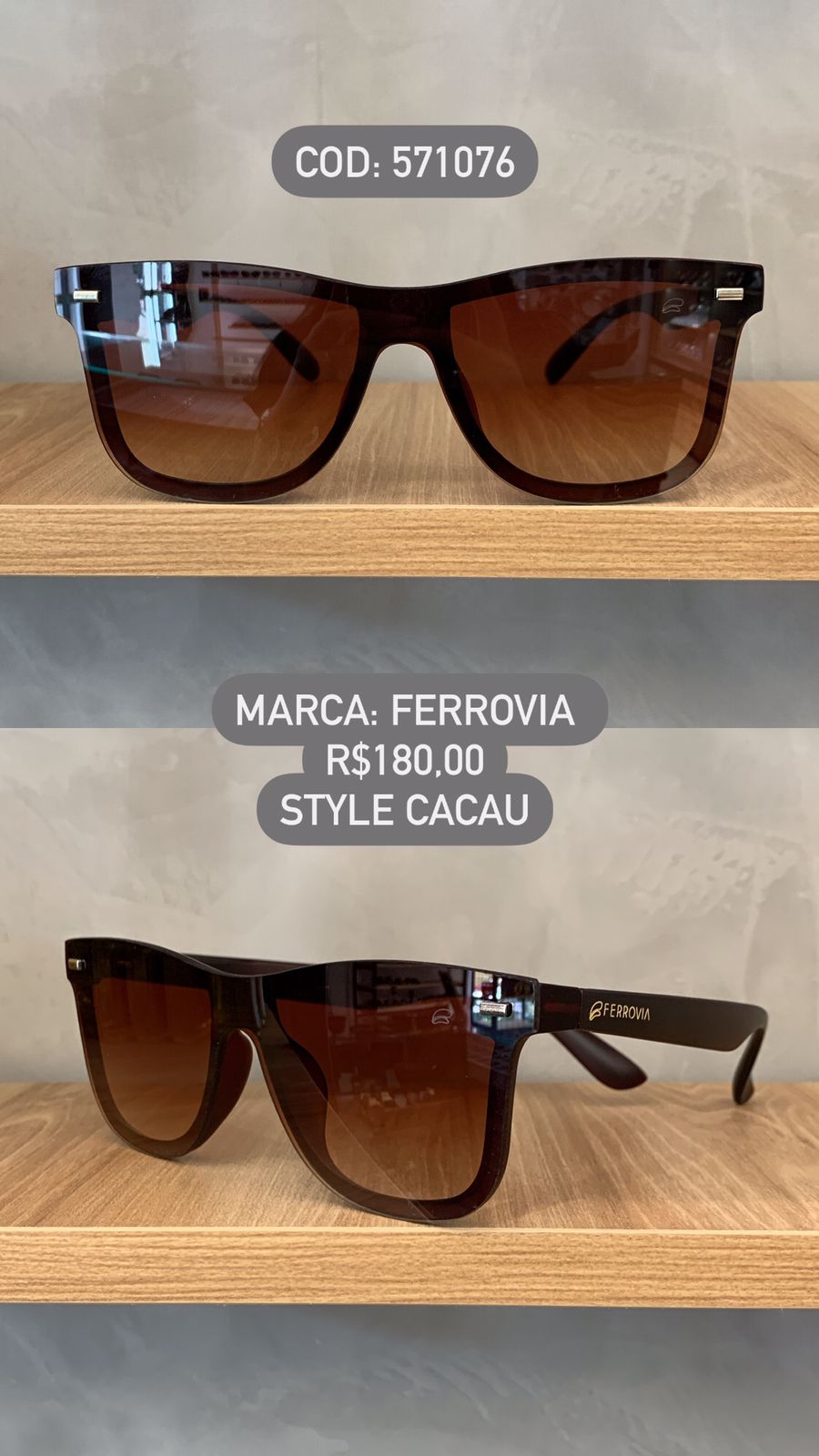 Óculos de Sol Ferrovia Cacau Style Esmaltado com Lente Degrade em Acetato 571076