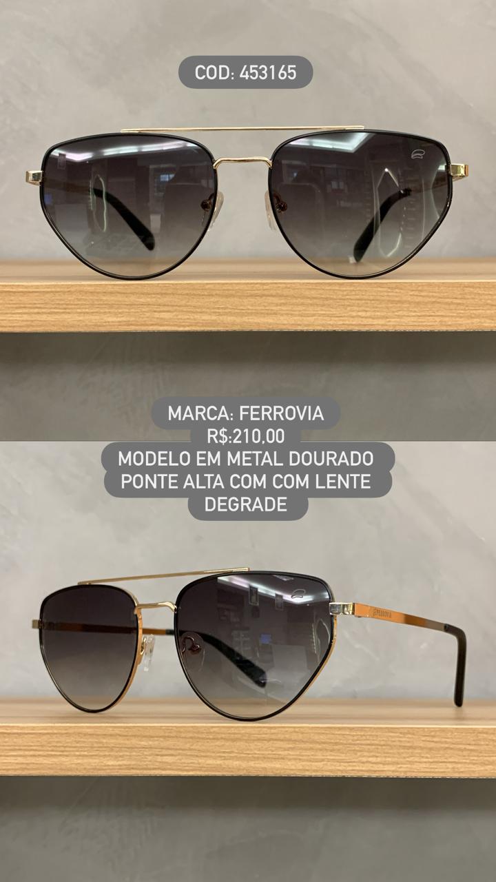 Óculos de Sol Ferrovia Dourado com  Ponte Alta Lente Degrade em Metal 453165