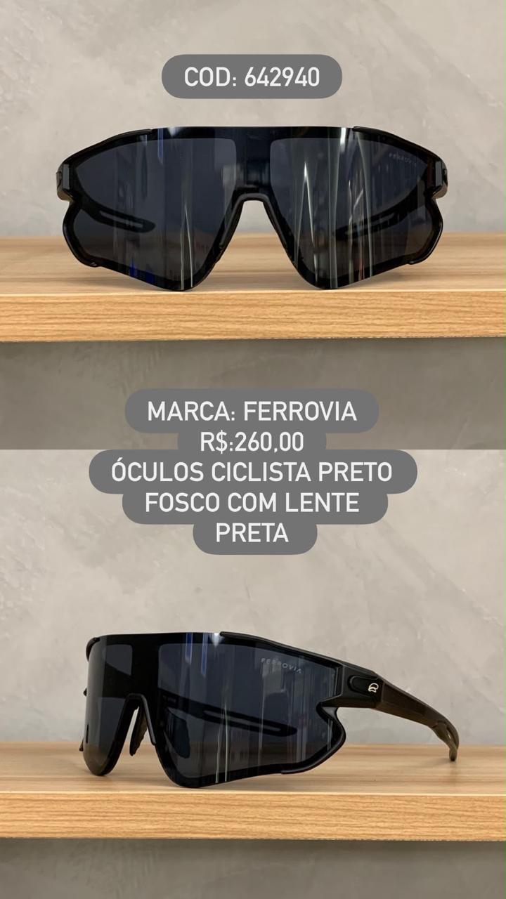 Óculos de Sol Ferrovia Esportivo Ciclismo Lupa Preto em Acetato 642940