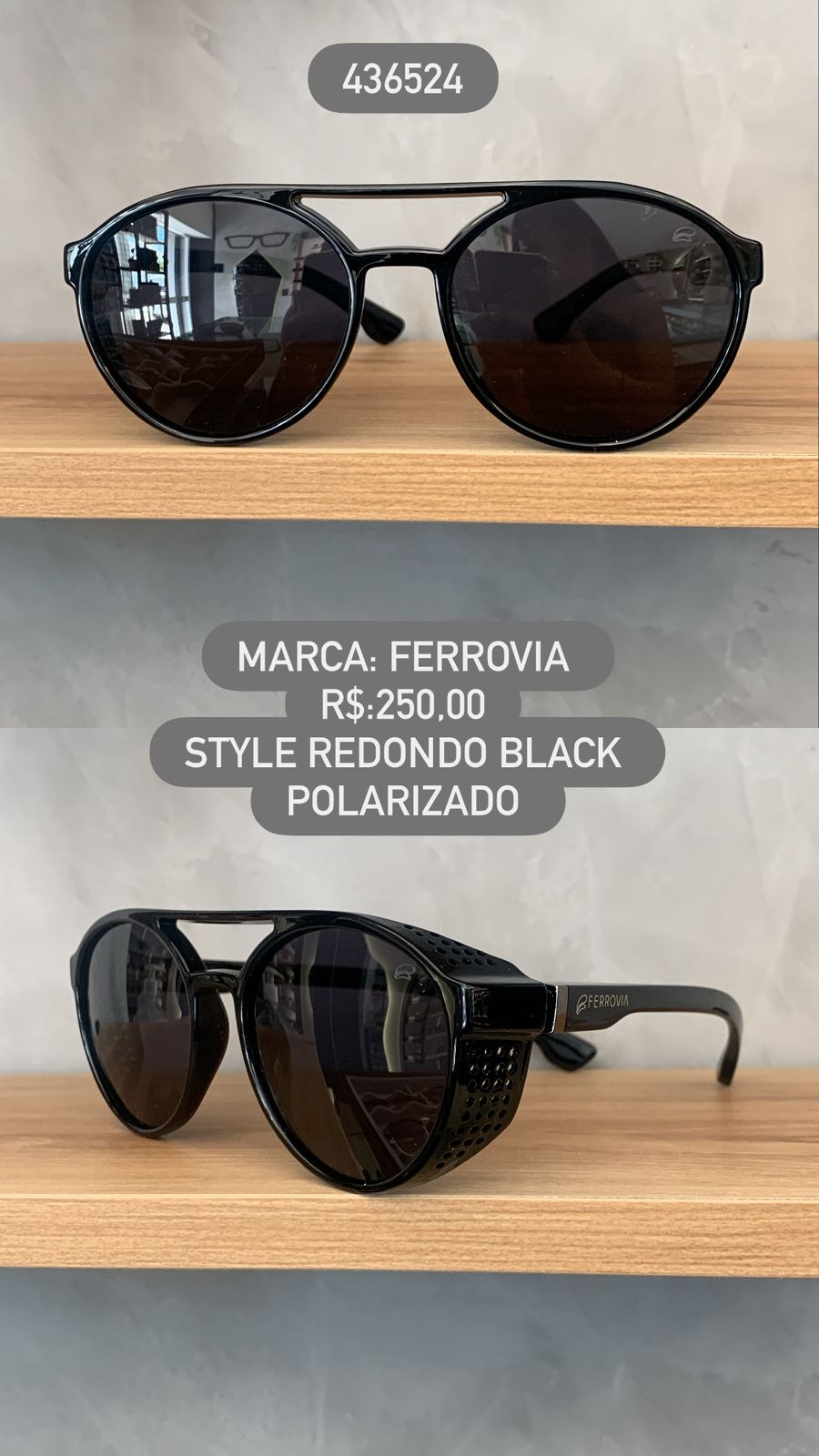 Óculos de Sol Ferrovia Estilo Alok Preto Esmaltado com Lente Polarizada em Acetato 436524