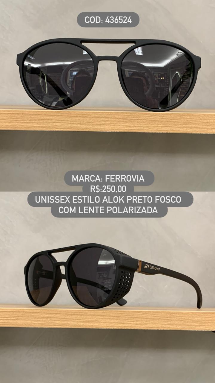 Óculos de Sol Ferrovia Estilo Alok Preto Fosco com Lente Polarizada em Acetato 436524