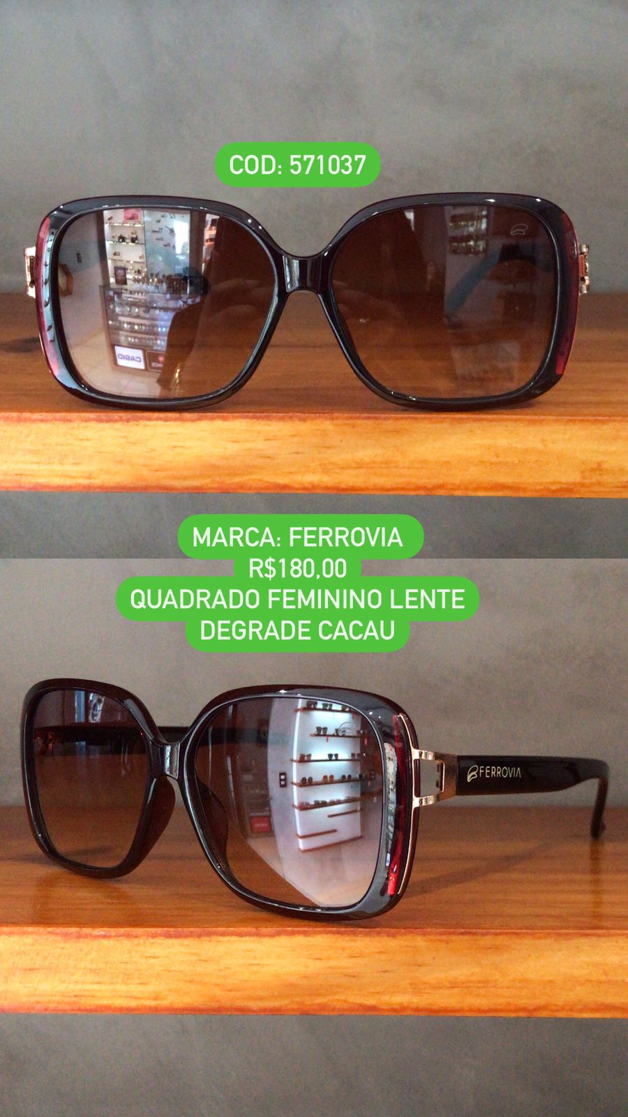 Óculos de Sol Ferrovia Feminino Vinho Esmaltado Quadrado Acetato Lente Degrade 571037 