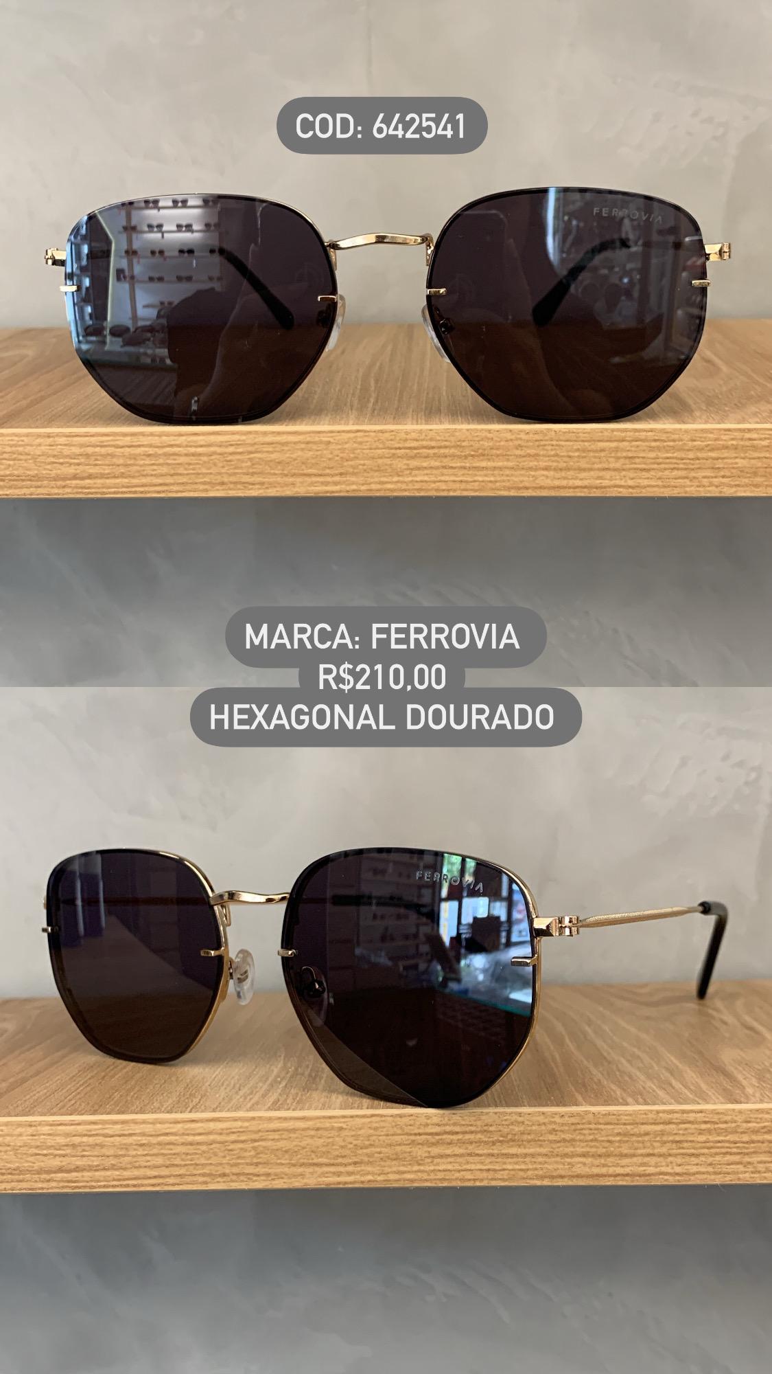 Óculos de Sol Ferrovia Dourado Hexagonal Metal 642541