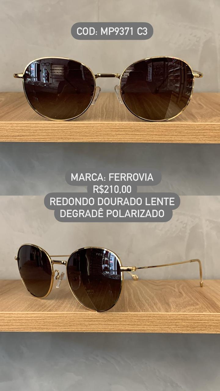 Óculos de Sol Ferrovia Feminino Dourado Redondo Metal com Lente Degrade polarizado MP9371 C3