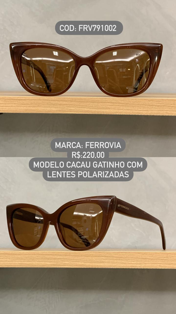 Óculos de Sol Ferrovia Feminino Gatinho Cacau com Lentes Polarizadas em Acetato  FRV791002