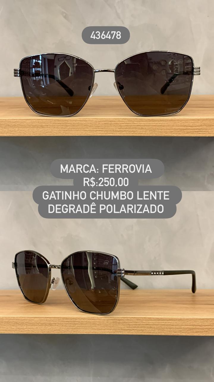 Óculos de Sol Ferrovia Feminino Gatinho Chumbo com Lente Degrade Polarizadas em Metal 436478