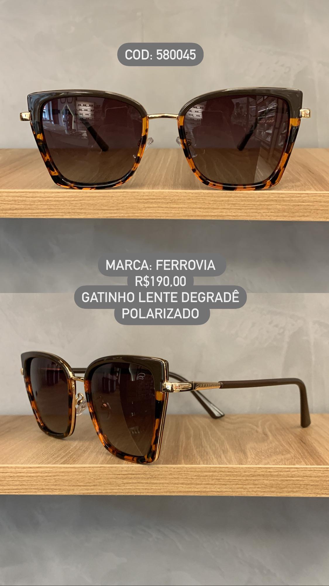 Óculos de Sol Ferrovia Feminino Gatinho em Acetato Lente Degradê Polarizado 580045
