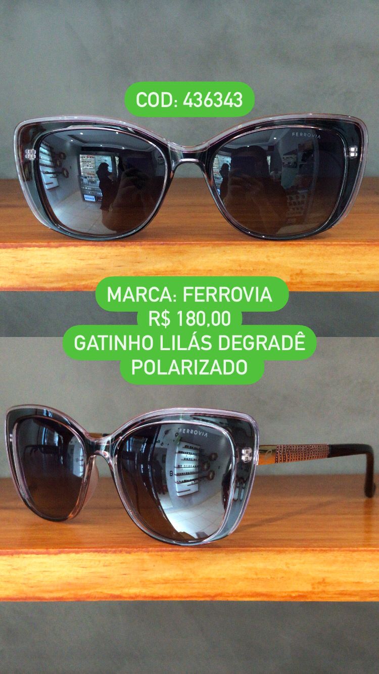 Óculos de Sol Ferrovia Feminino Gatinho Lilás Degradê Polarizado Acetato 436343