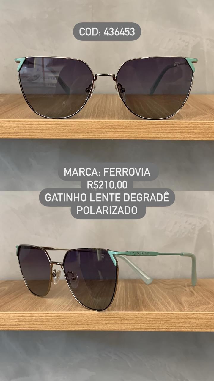 Óculos de Sol Ferrovia Feminino Gatinho Prateado e Verde Lente Degrade Polarizada em Metal 436453