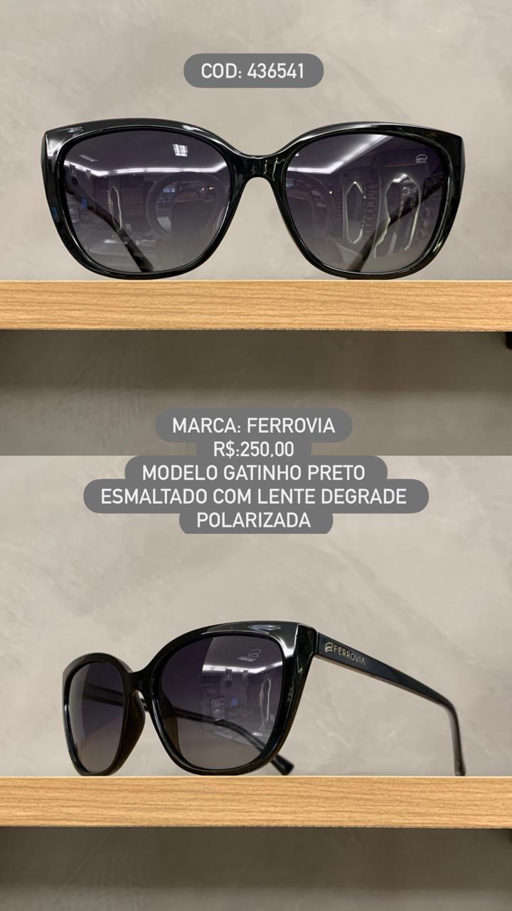 Óculos de Sol Ferrovia Feminino Gatinho Preto Esmaltado Lente Degrade Polarizada em Acetato 436541