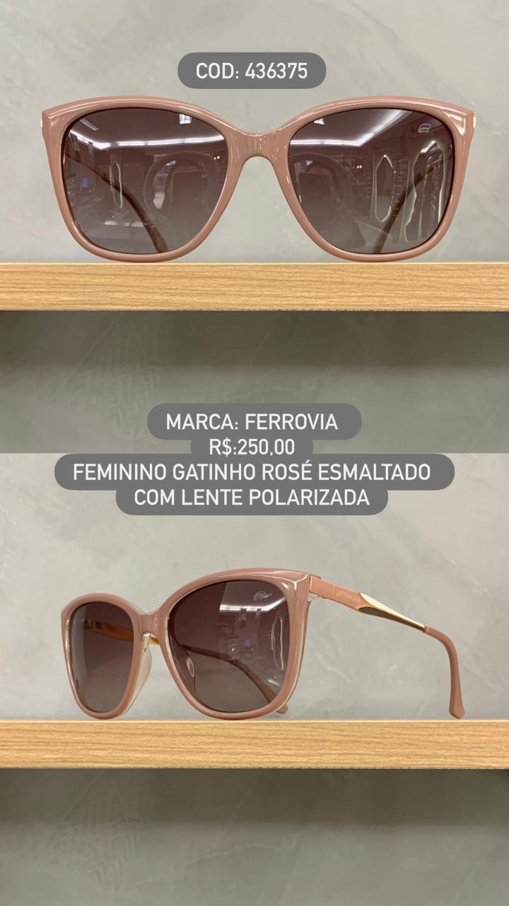 Óculos de Sol Ferrovia Feminino Gatinho Rosa Esmaltado em Acetato Lente Degradê Polarizada 436375