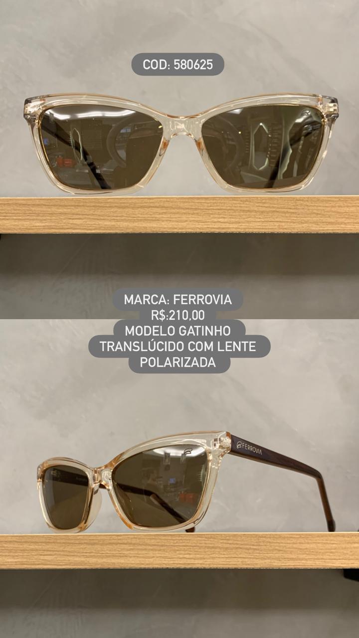 Óculos de Sol Ferrovia Feminino Gatinho Translucido Lente Polarizada em Acetato 580625