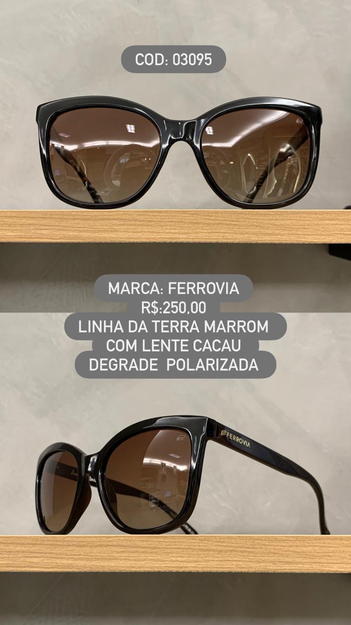 Óculos de Sol Ferrovia Feminino Marrom Esmaltado Gatinho com Lente Cacau Degrade Polarizado Linha da Terra Feito á Mão 03095
