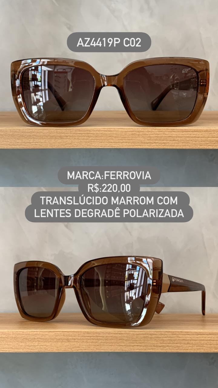 Óculos de Sol Ferrovia Feminino Marrom Translúcido com Lente Degrade polarizada em Acetato AZ4419P C02