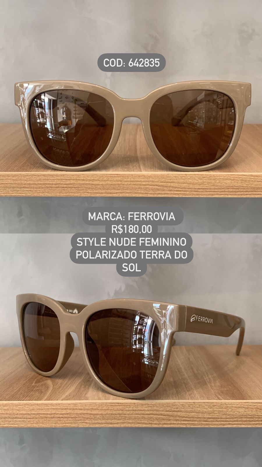 Óculos de Sol Ferrovia Feminino Nude Esmaltado Quadrado Flexível Lente Cacau Polarizado Acetato Linha Terra do Sol  642835