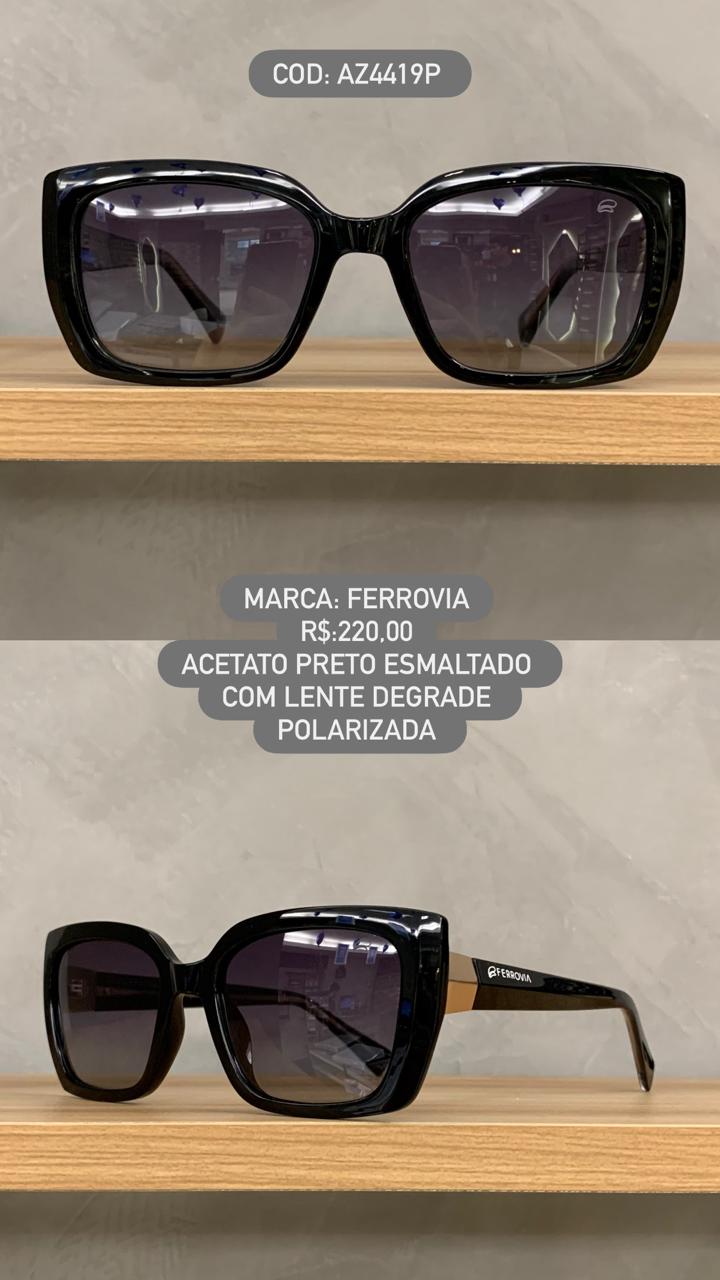 Óculos de Sol Ferrovia Feminino Preto Esmaltado com Lente Degrade polarizada em Acetato AZ4419P
