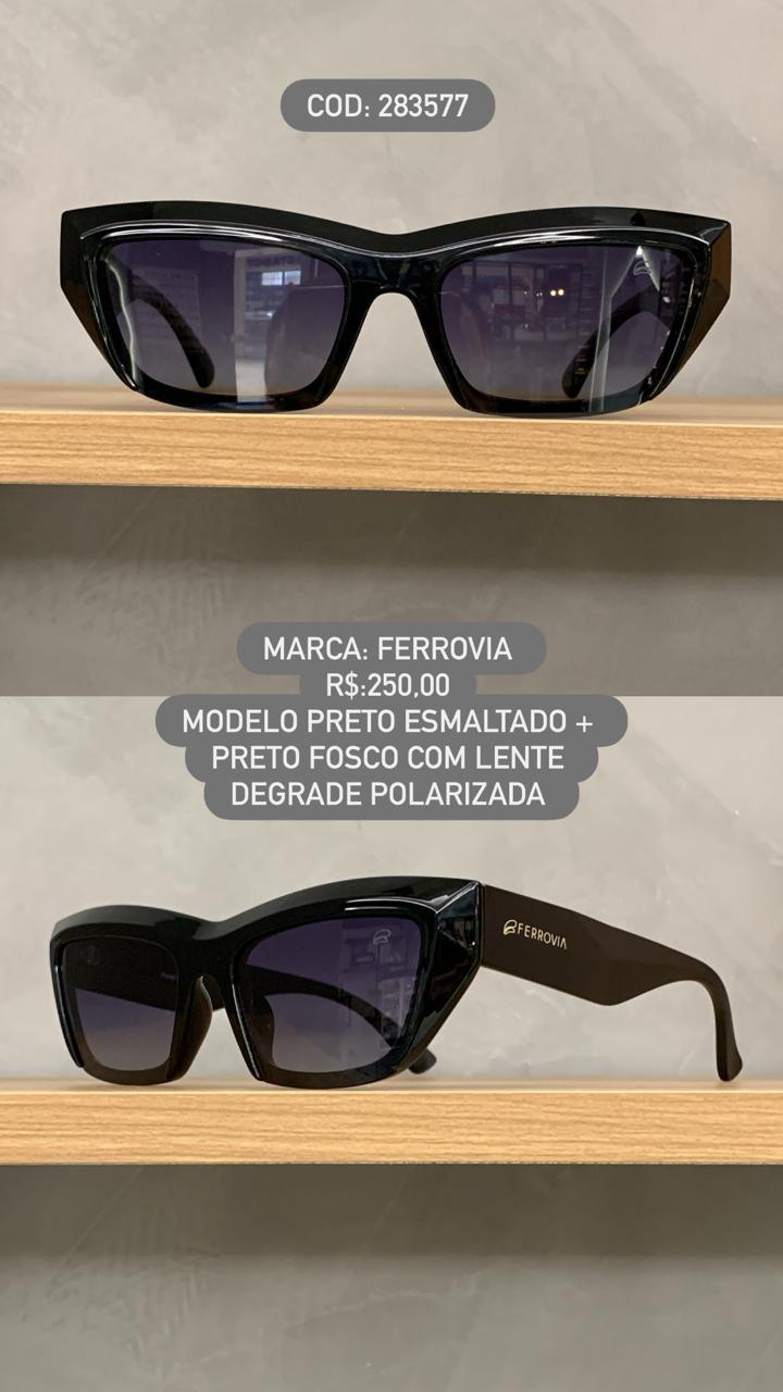 Óculos de Sol Ferrovia Feminino Preto Esmaltado + Fosco Lente Preta Degrade Polarizada em Acetato 283577