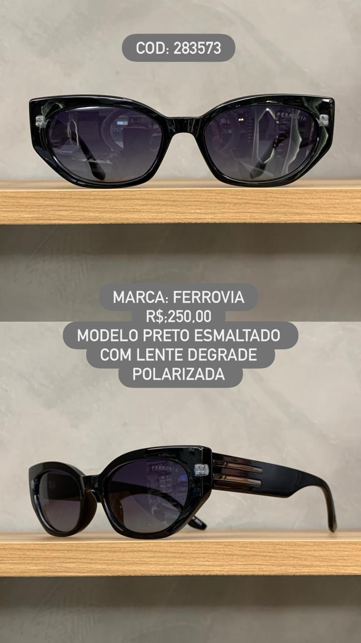 Óculos de Sol Ferrovia Feminino Preto Esmaltado Gatinho com Lente Degrade Polarizado em Acetato 283573