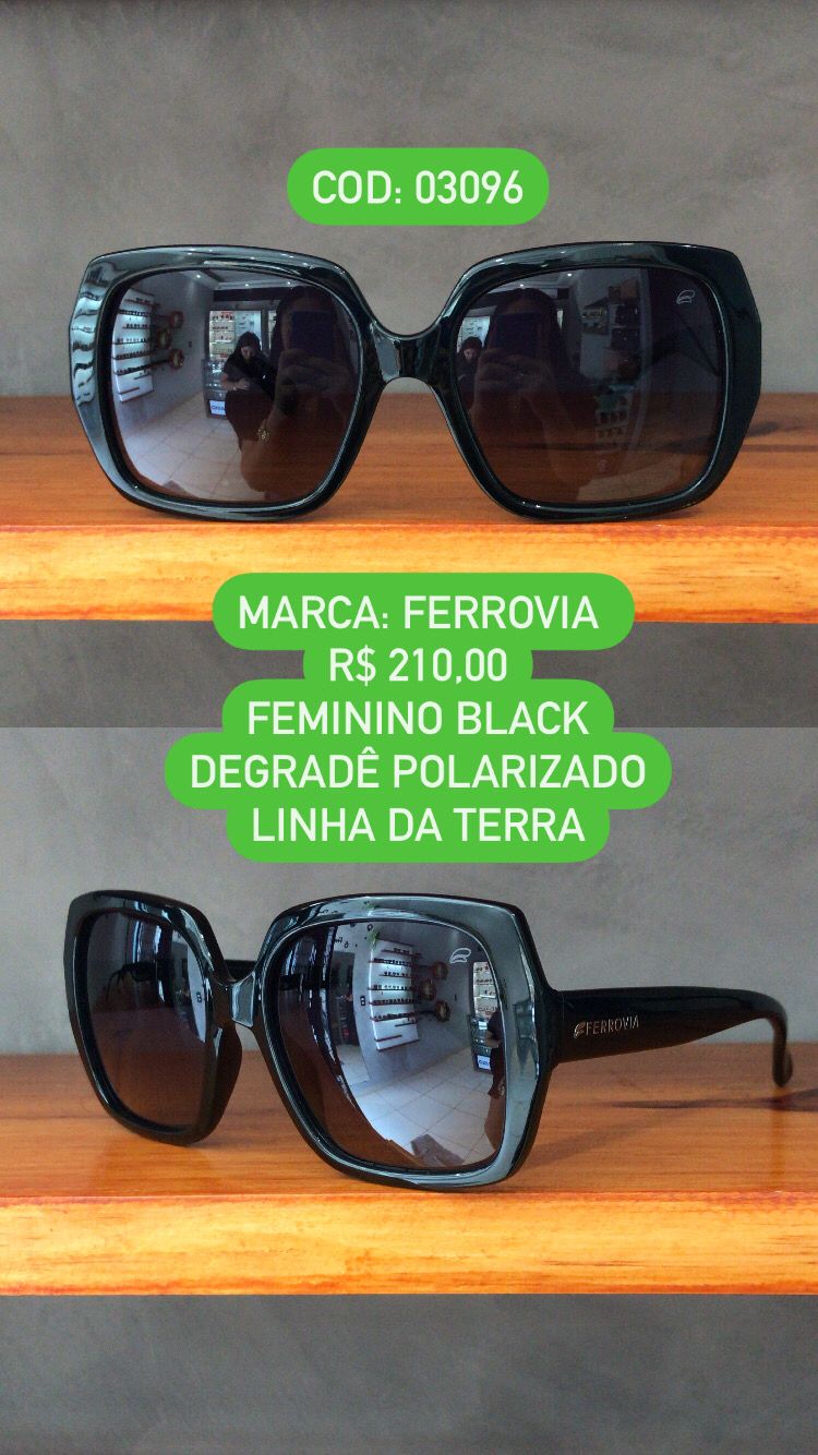 Óculos de Sol Ferrovia Feminino Quadrado Polarizado Preto Acetato Degradê Linha da Terra 03096