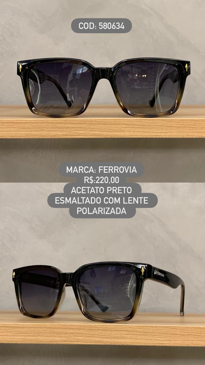 Óculos de Sol Ferrovia Feminino Quadrado Preto Esmaltado com Lente Degrade polarizada em Acetato 580634