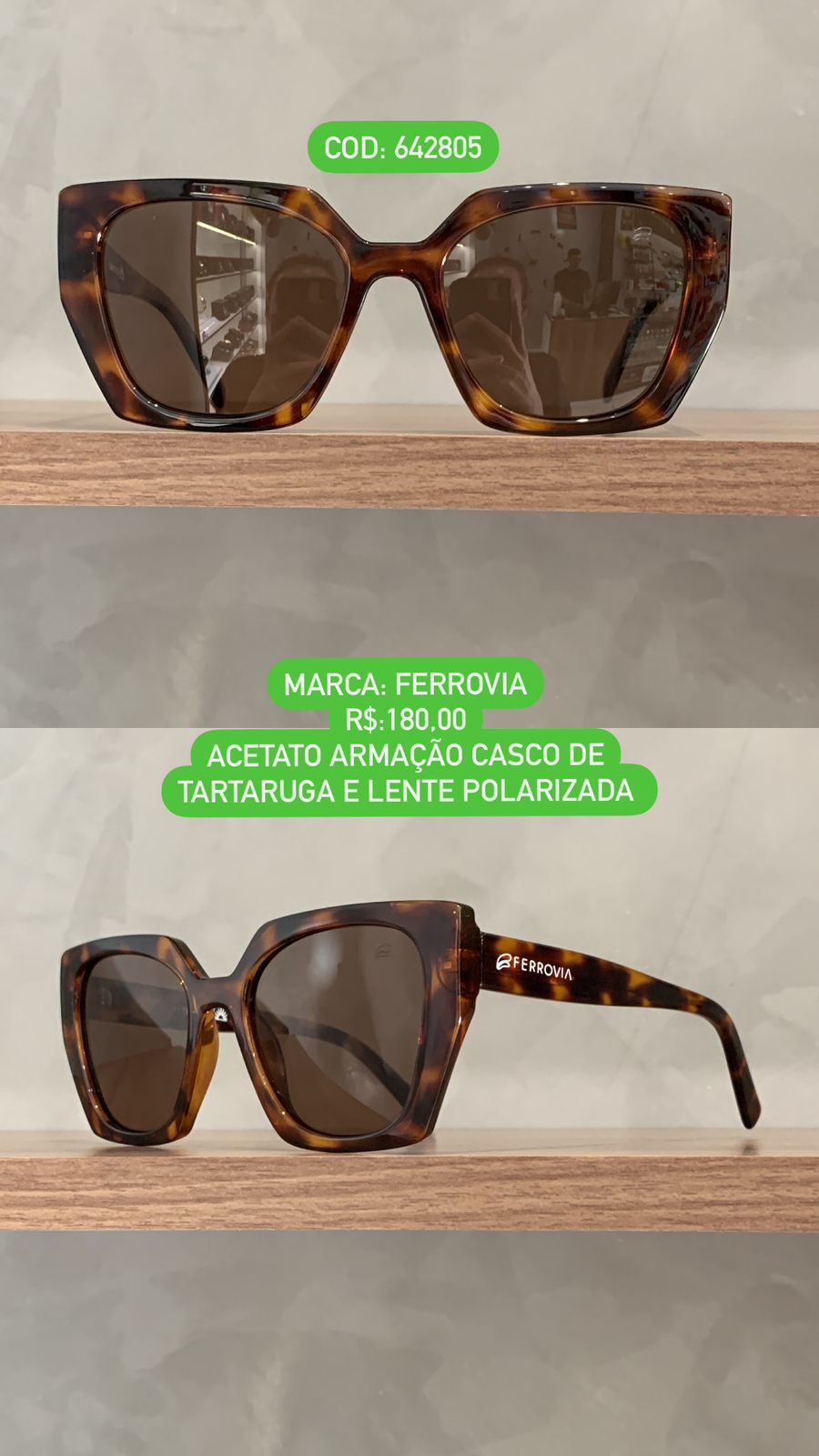 Óculos de Sol Ferrovia Feminino Rajado Esmaltado Gatinho Lente Cacau Acetato Polarizado Terra do Sol 642805