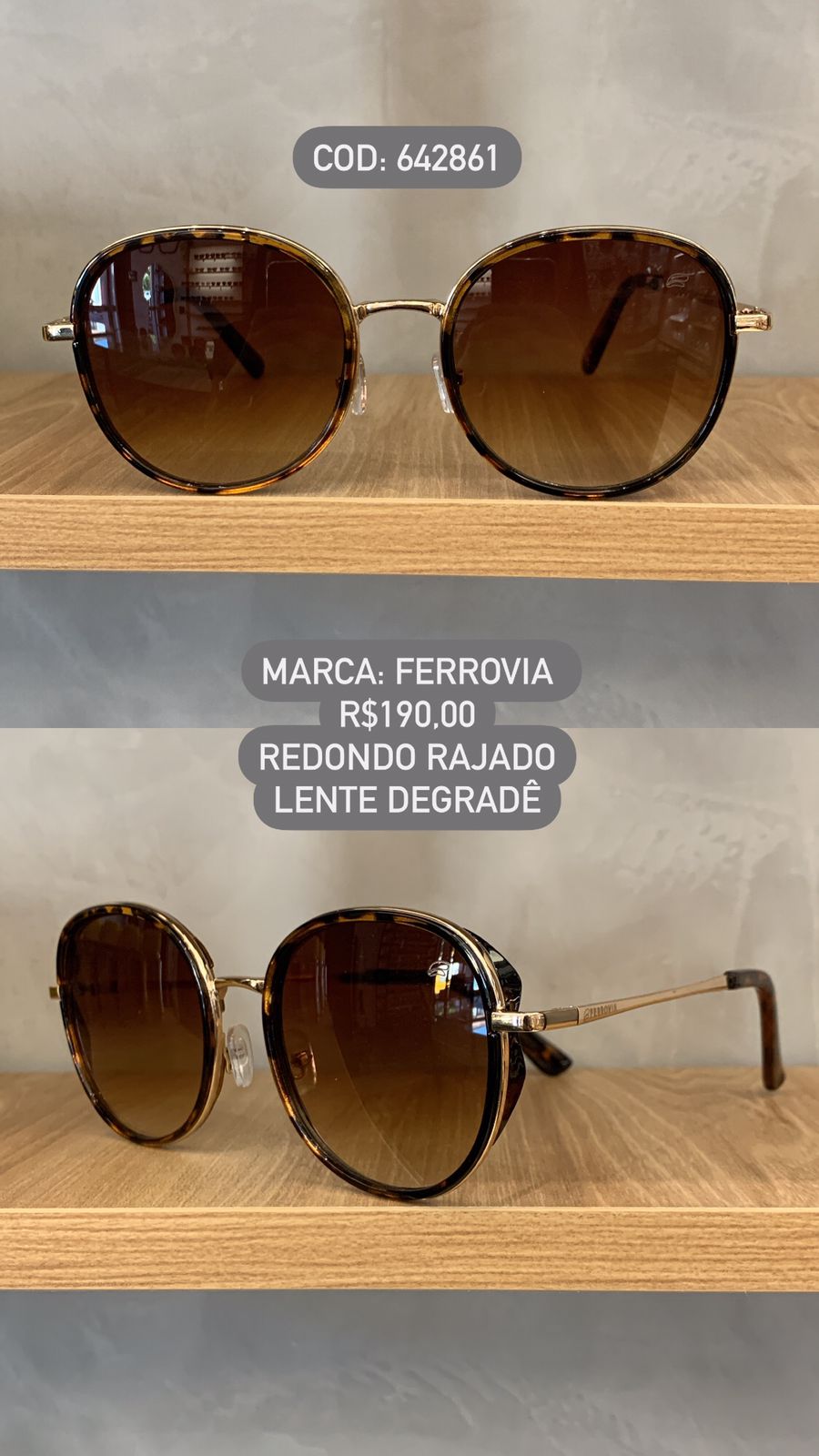 Óculos de Sol Ferrovia Feminino Rajado Redondo com Lente Degrade em Metal 642861